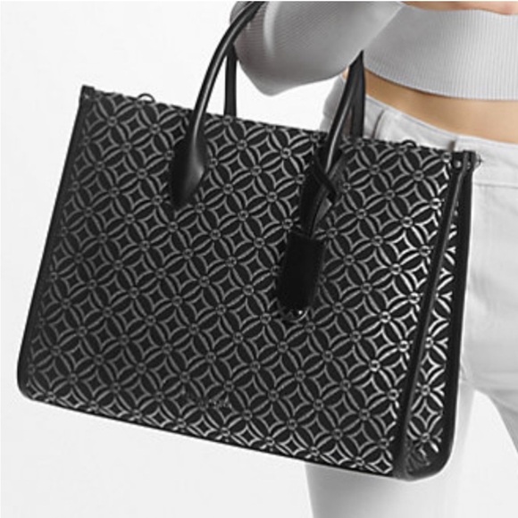 Michael Kors Mirella Medium Metallic Logo Jacquard Tote Bag - Picture 10 of 11